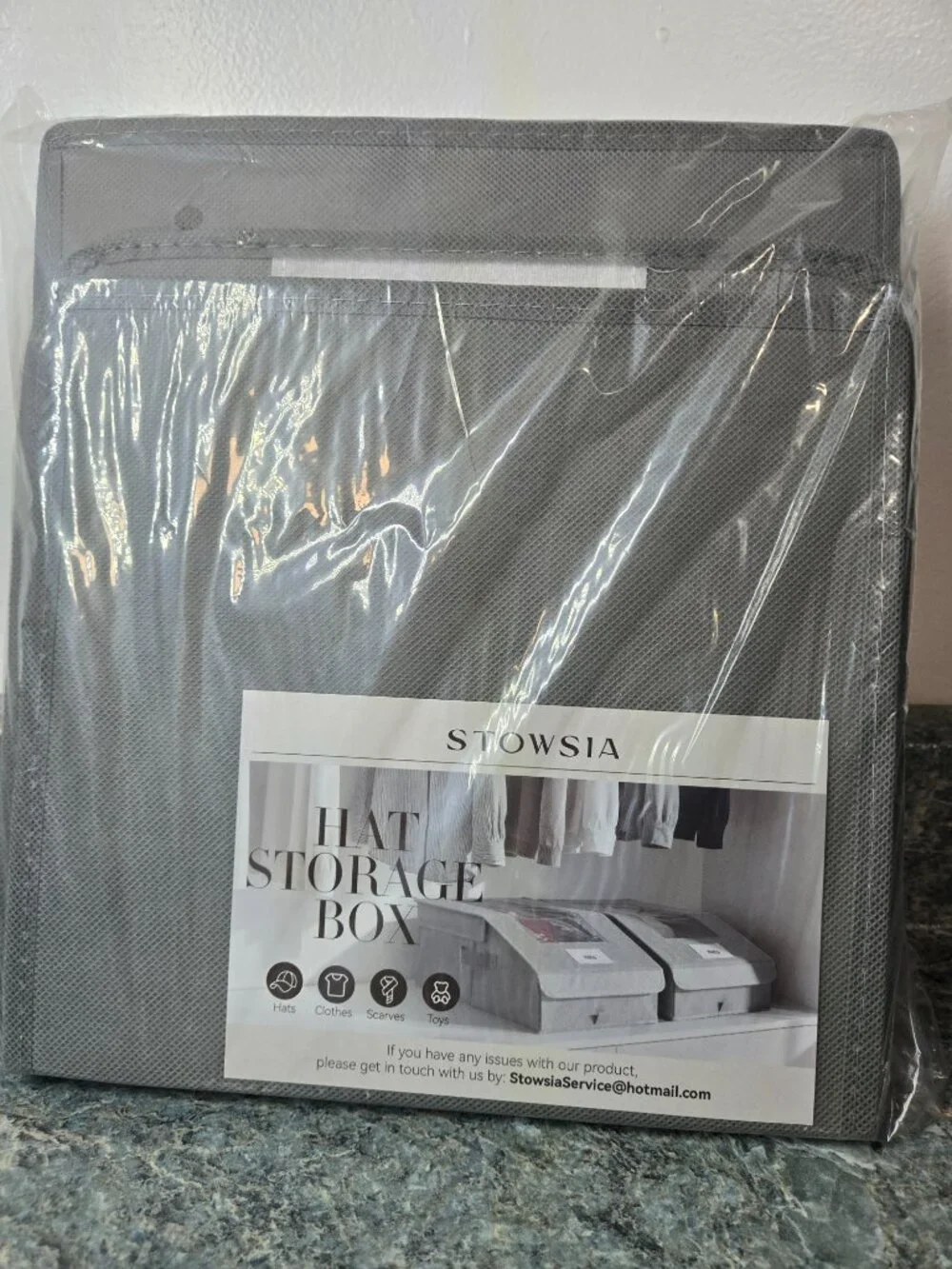 Stowsia Gray Hat Organizer Storage Boxes Stackable Clear Window Foldable 2 Pack